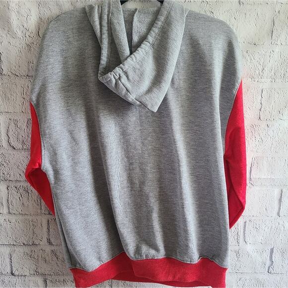 Disney Minnie Mouse Gray Oversized Graphic Red Sleeve Hoodie Small - Picture 2 of 12